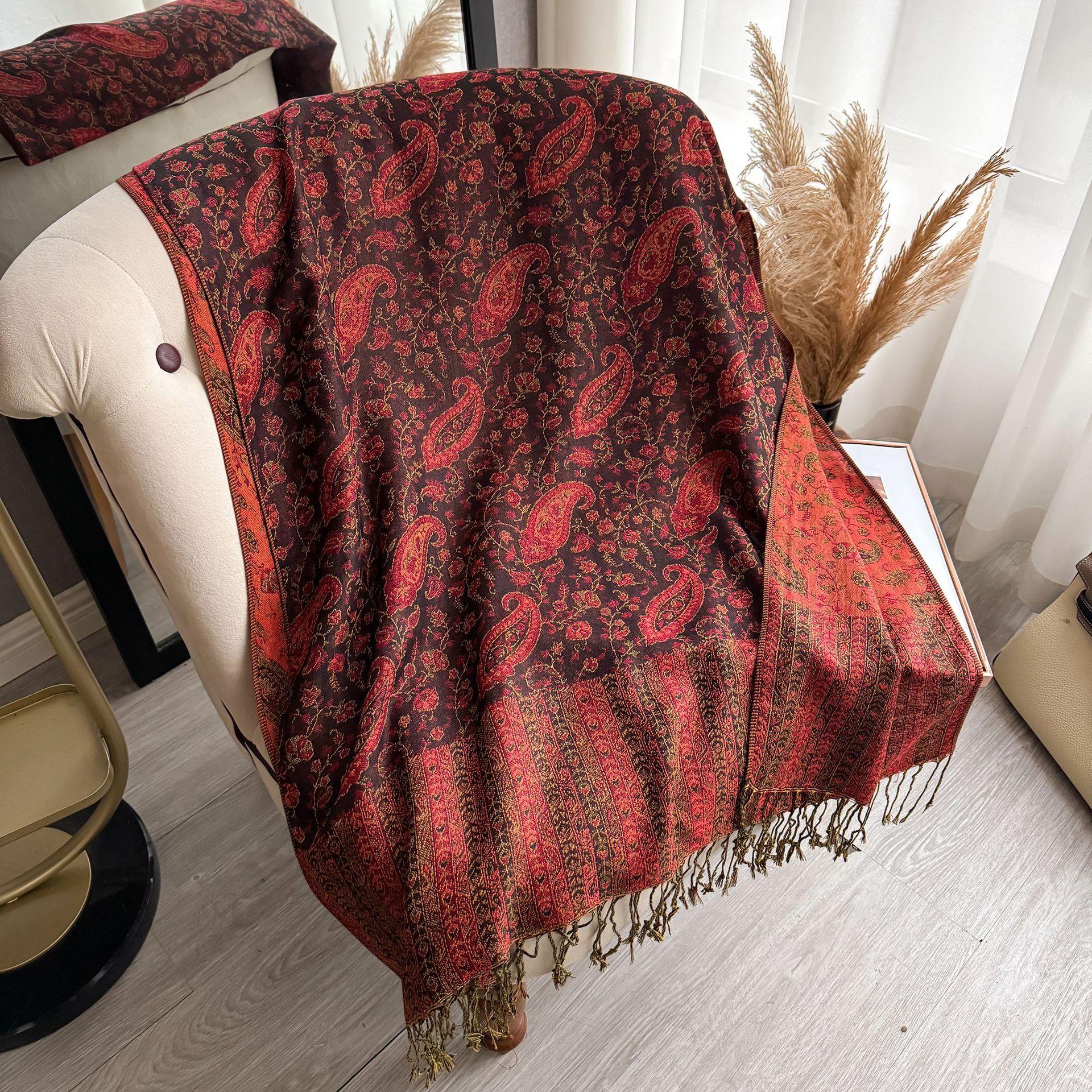 

Дорожная шаль Женская этническая длинная кисточка Имитация кашемира Шарф Накидка Накидка 195*70CM