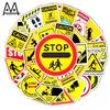 50pcs Cartoon Warning Sign Stickers for DIY Suitcase, Scooter, Tablet, Car Decoration