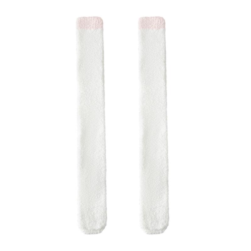 Women's Cute Coral Fleece Thigh High Socks Fuzzy Over The Knee Socks Striped Long Leg Warmers Winter Warm Slipper Socks