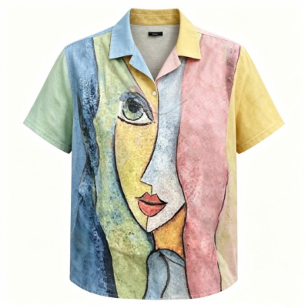 Summer Funny Abstract Face Printing Shirt Hawaiian Beach Vacation Clothing Women's Fashion Street Style Shirt Daily Men's and Women's Shirt