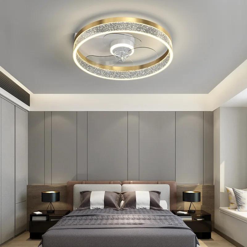 Nordic Bedroom Ceiling Fan Light Remote Control Invisible Blade Silent Ceiling Light Home Decoration Low Floor Fan with Light