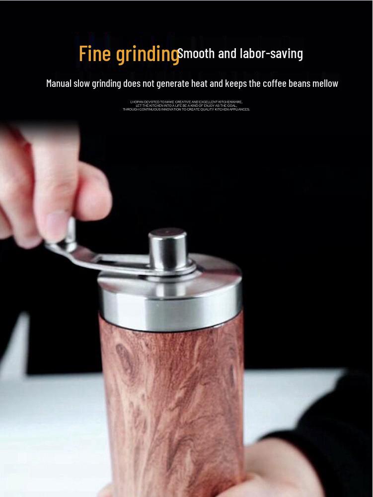 Portable Hand-cranked Coffee Grinder with 304 Stainless Steel and Wood Grain Finish