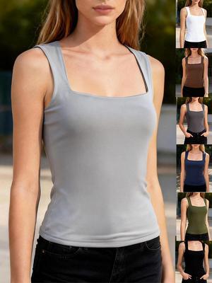 2026 Summer Women's Square Neck Sleeveless Vest T-shirt - Comfortable Casual Top