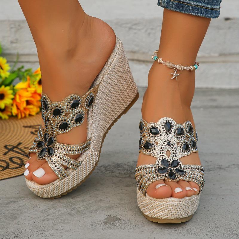 Fashion Women Summer Shoes 2025 Mesh Fish Platform Sandals Ladies Summer Rhinestone Bright Leather Casual and Comfortable Thick Sandals