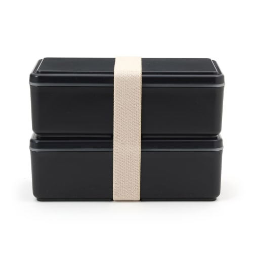 Miyoshi Seisakujyo GEL-COOL Square Lunch Box with Integrated Ice Pack, W, 2-Tier, Black, 17.8 x 8.7 x 12 cm, 1000ml Capacity, Divided, Suitable for Wo