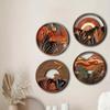 4 Pcs Wooden Round Boho Wall Art Bohemian Circle Wall Decor Hollow Out Farmhouse Hanging Sign for Bedroom Living Room Bathroom Patio Apartment