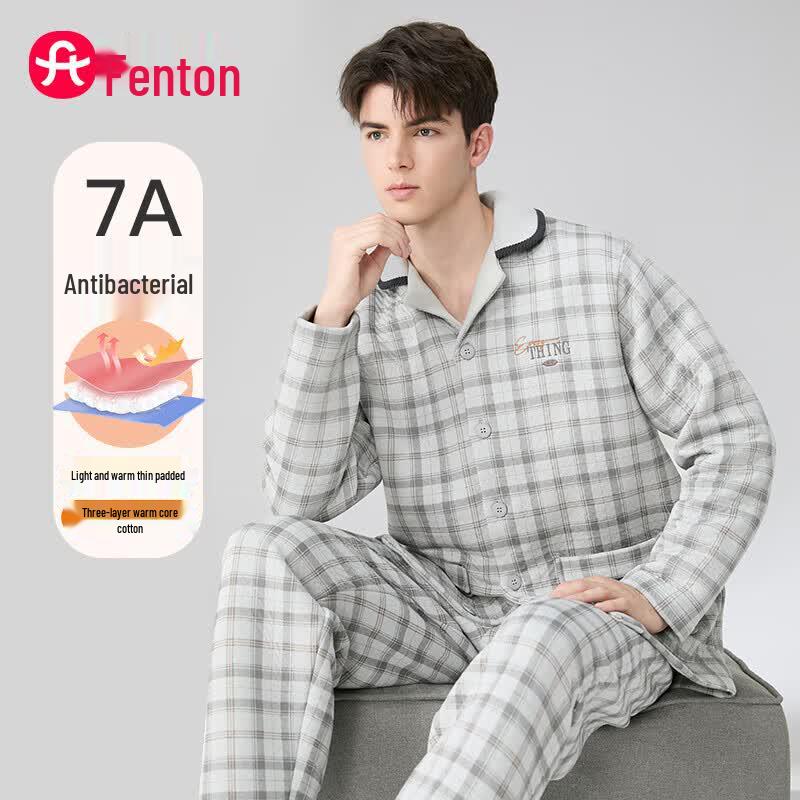 Мужской стеганый клетчатый пижамный комплект Fenteng 7A с антибактериальным покрытием XL