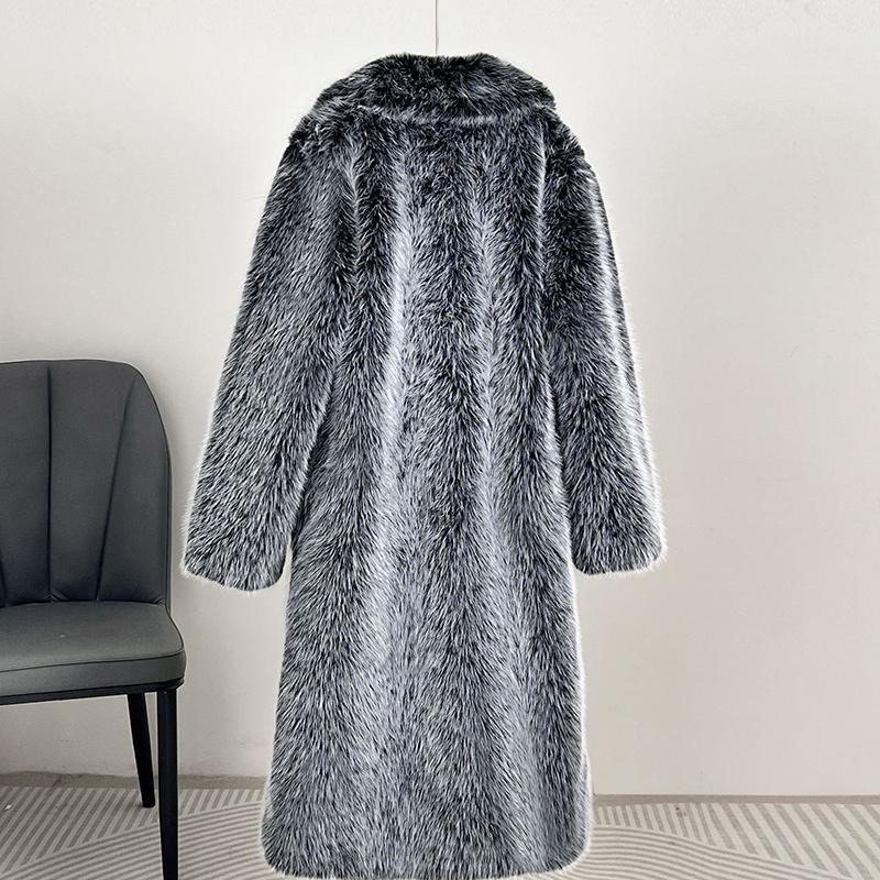 Podzim Zima Dámský Prodloužený Kabát s Imitací Límce Saka Kabát Kožešina Kožešinový Kabát