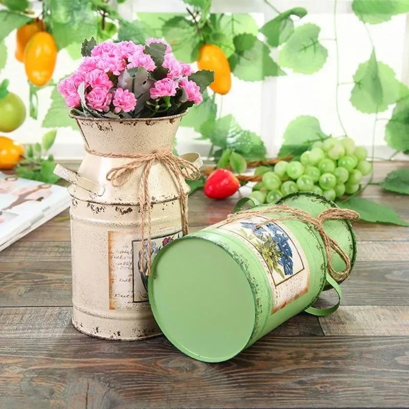 1 pz Piante da Giardino Vaso Fiori Secchiello di Ferro Decorazione Casa Vasi Composizione Artigianato Stile Rurale Shabby Regalo Matrimonio Tavolo Vintage