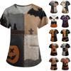 Women Halloween Print Loose Fit V Neck Short Sleeve Top with Pocket Comfortable Fabric for Work or Casual Wear