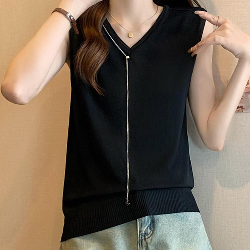 Tank Tops Frauen 2025 Sommer Ärmelloses V-ausschnitt Weiß Schwarz Dünne Gestrickte Tank Tops Camis Frauen Tops JJ212