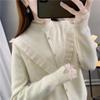 Women Ruffles Lace Patchwork Cashmere Sweater Autumn Winter Casual Knitted Jumpers Long Sleeve Slim Pullovers