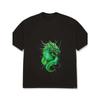 Rundhals T-Shirt Weiß Grüner Drachen-Print Freizeitkleidung