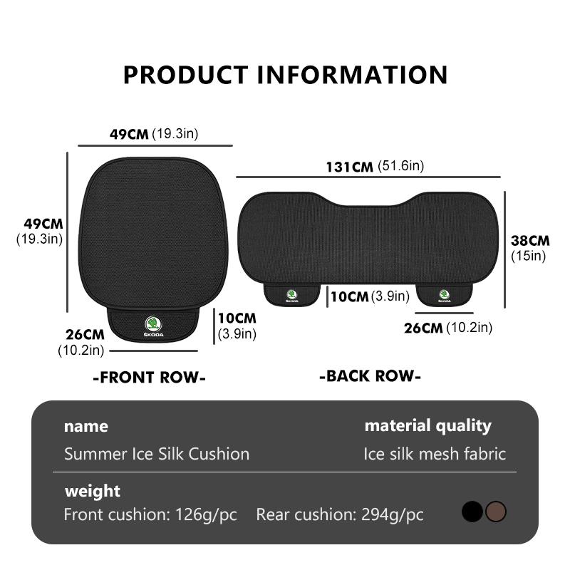 For Skoda Car Seat Cushion Cover Breathable Ice Silk Soft Mat Rapid Octavia Derivative Enyaq-iV VisionS Yeti Scala
