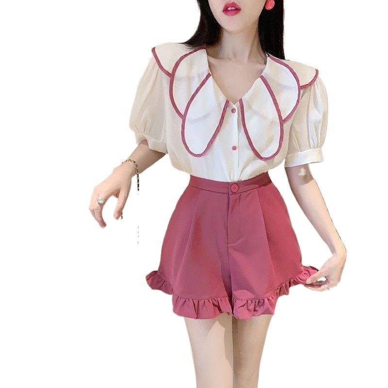 Women's 2025 Summer Casual Korean-Style Pleated Wide Leg Ruffle Hem Shorts