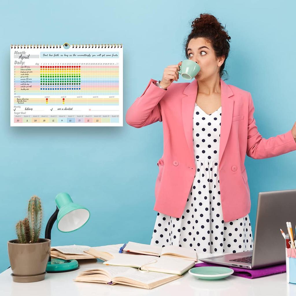 gisgfim Habit Tracker Calendar Motivational Habit Tracking Journal pirational Goal Planner with Spiral Binding Beautiful Weekly Undated 12+2 Month