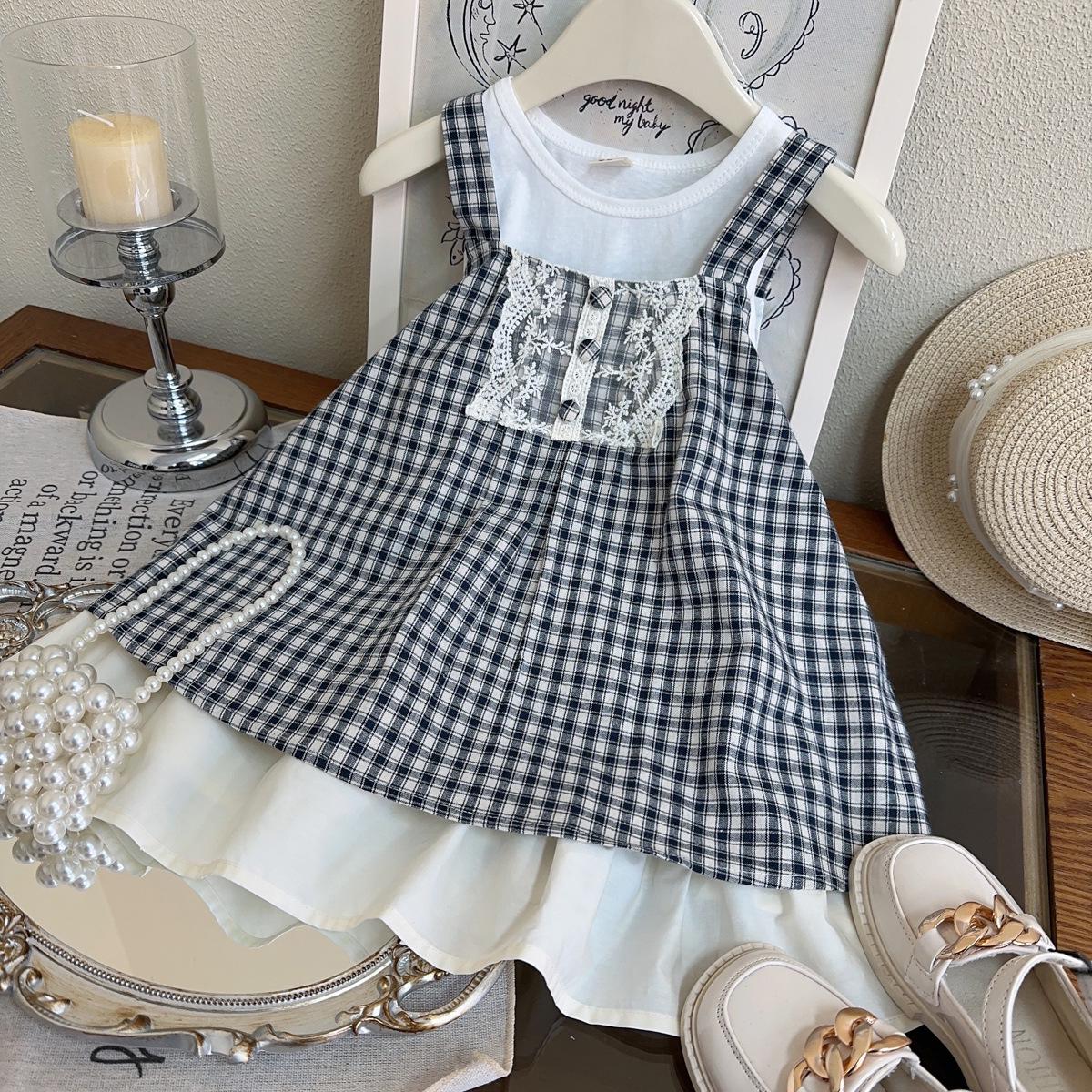 Летний клетчатый комплект для девочек в стиле мори - Новая модная двойка Size 100