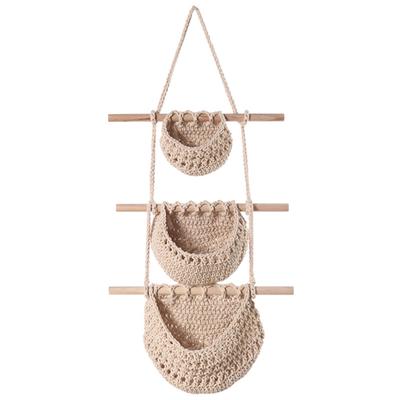 Cesta de Frutas Suspensa de 3 Camadas Organizador de Porta Design Tecido à Mão Rede de Frutas Para Cozinha Banheiro Quarto