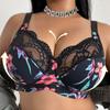 Plus‑Size Sexy Bra with Printed Lace U‑Shape Lifting Beauty‑Back Women Lingerie