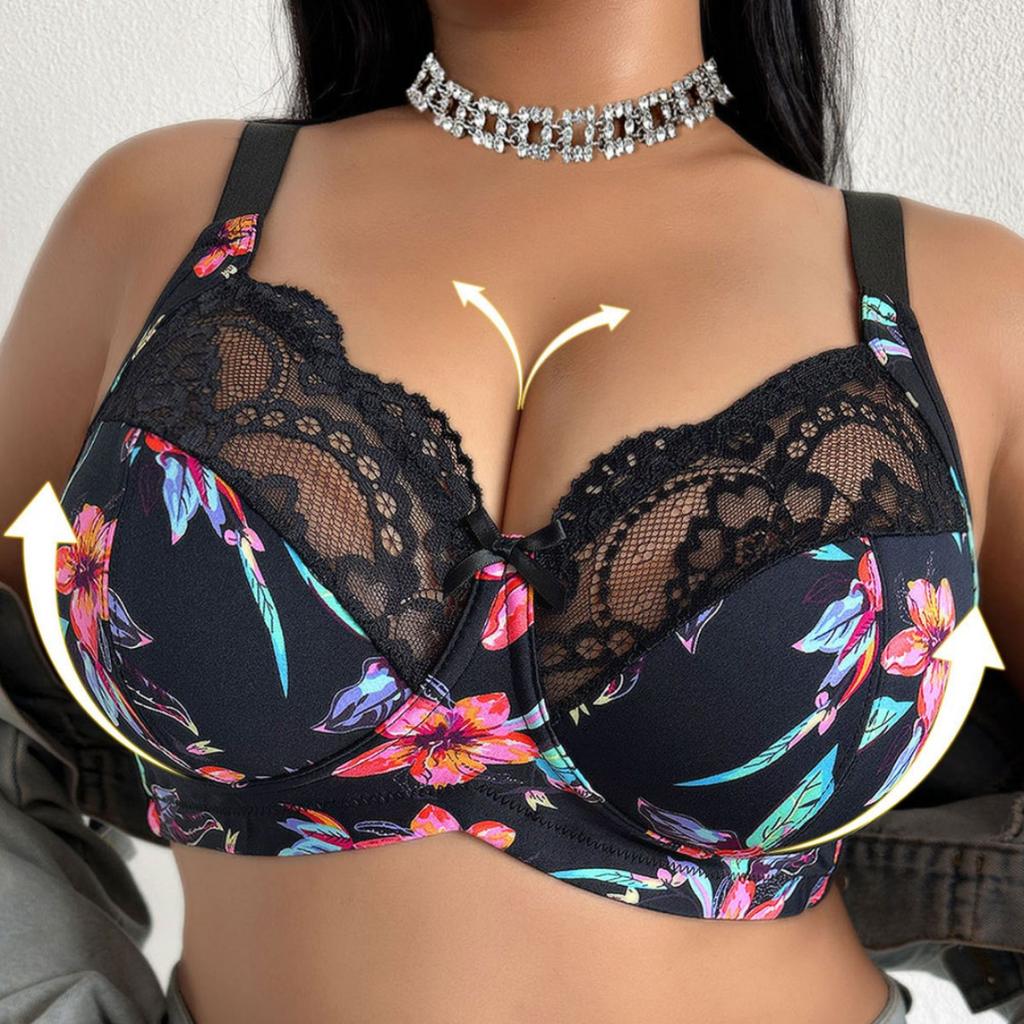 Plus‑Size Sexy Bra with Printed Lace U‑Shape Lifting Beauty‑Back Women Lingerie