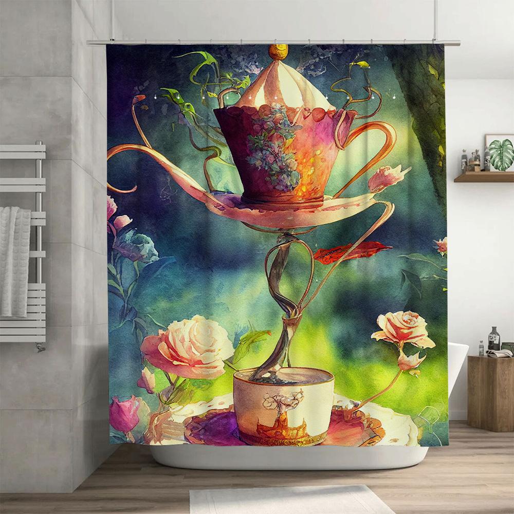 Enchanting Fairy Floral Shower Curtain Pink Purple Yellow Orange Decorative Printed Bath Mat Bathroom Accessories Set for Home D