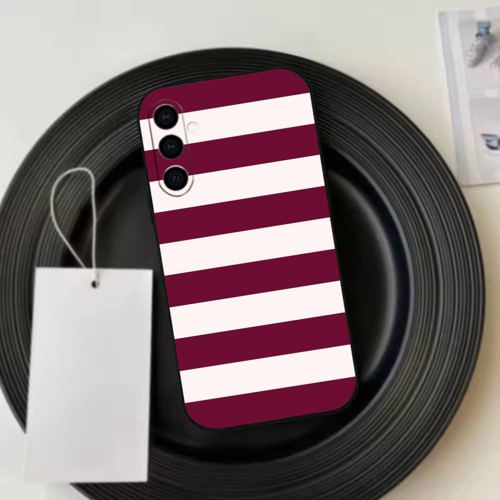 Burgundy White Stripe pattern Phone Case For Samsung Galaxy A73,A72,A71,A70,A53,A52,A51,Soft Silicone Black Cover