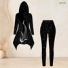 Women Plus Size Hooded Long Sleeve Printed High Low Top And Fitted Pants Two Piece Set