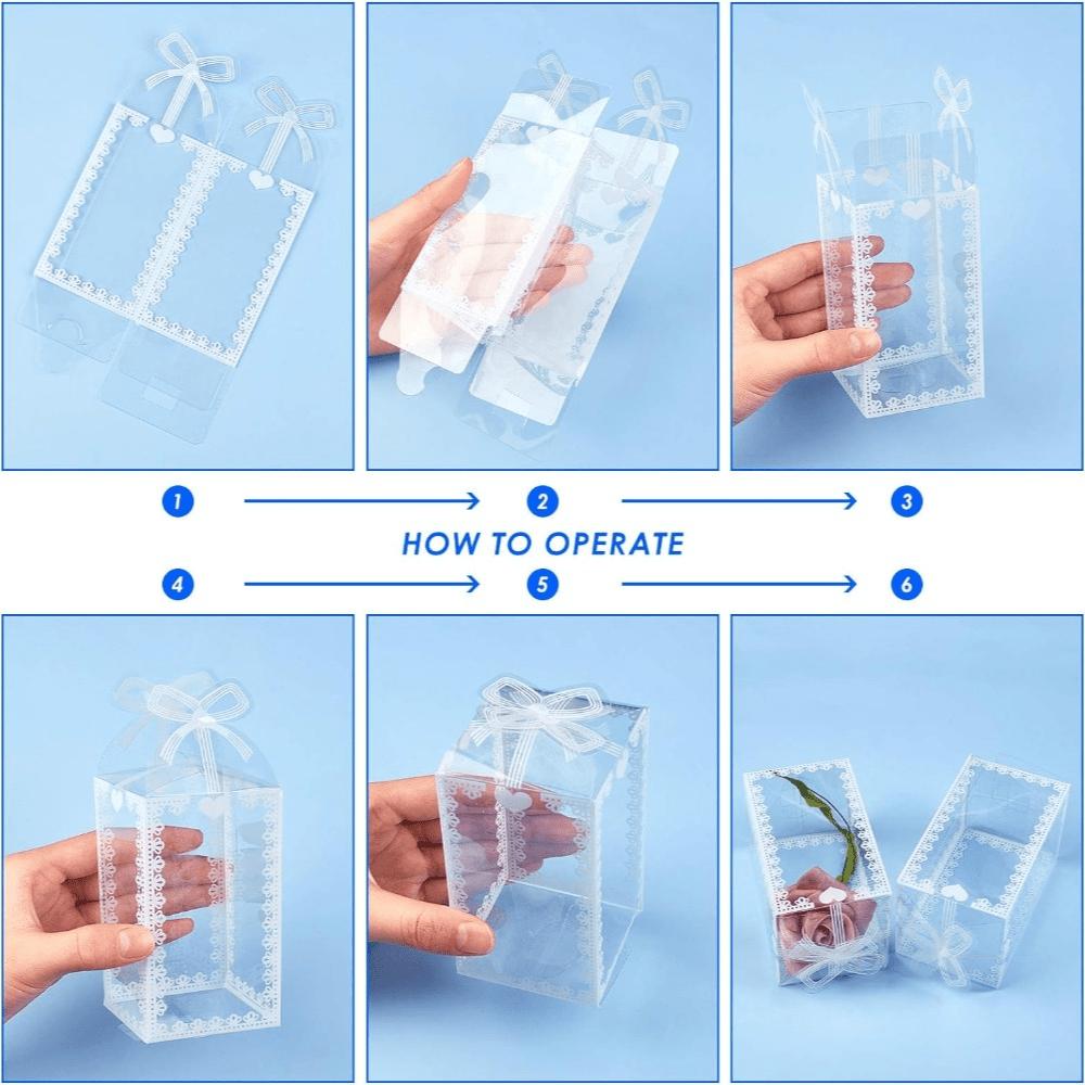 25pcs Elegant Transparent Rectangle Gift Boxes with Bows Durable PVC Perfect for Cookies Candies Ideal for Wedding Party Favors White Flat-Packed