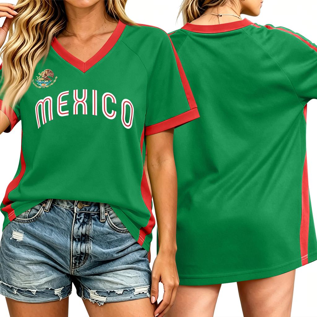 Casual V Neck Raglan Sleeve T Shirt Women Short Sleeve Letter Print Relaxed Fit Top for Sports Outdoor Activities