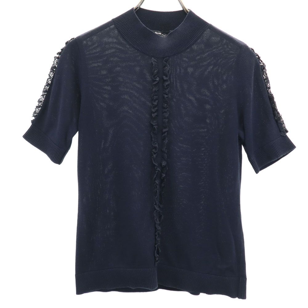 Rene Basic Made In Japan Short Sleeve Sweater 36 Navy Knit Women Used