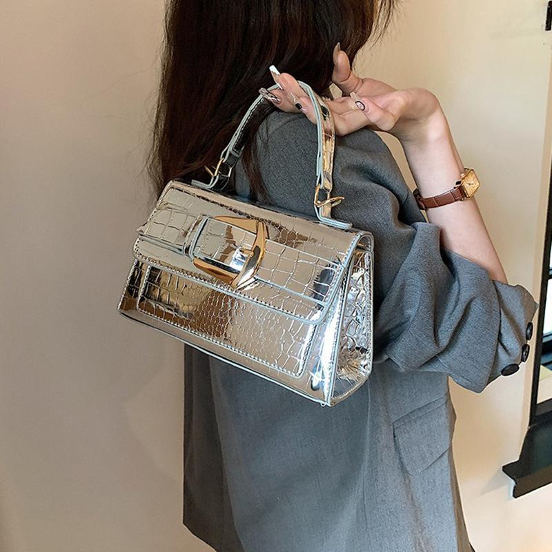 Patent Leather Handheld Small Square Bag 2024 New Texture Stone Pattern Single Shoulder Fashionable Crossbody Bag for Women