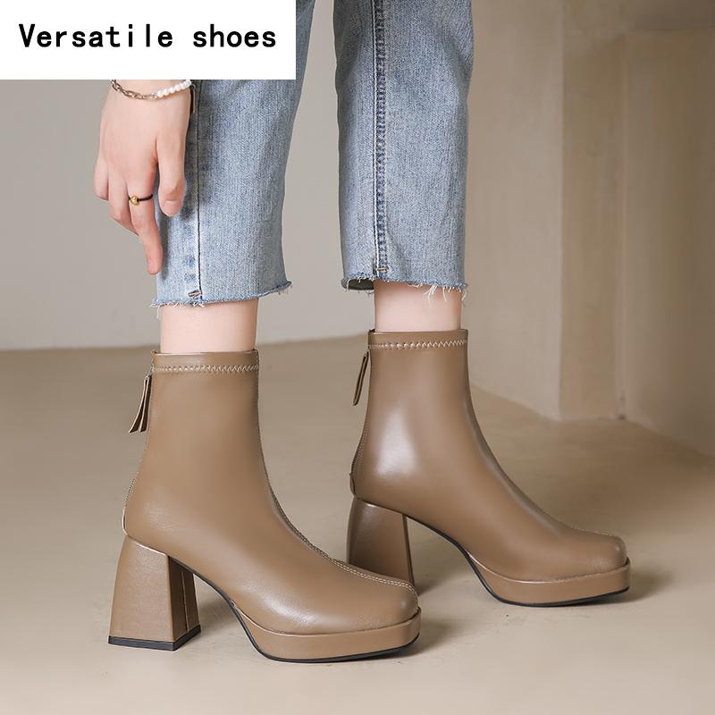 Winter Platform Thick Heel Women Ankle Boots Fashion Modern Short Booties Ladies Concise Largas Booties