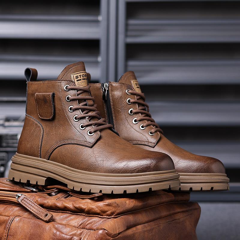 Winter cotton boots Martin boots men's retro style high-top cotton shoes men's velvet leather shoes warm snow boots