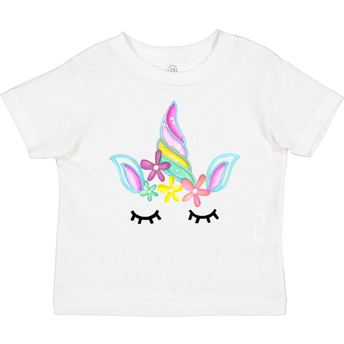 

Inktastic Unicorn Face Toddler kids boys T-Shirt Horn Flowers Rainbow Birthday Head Cute 100