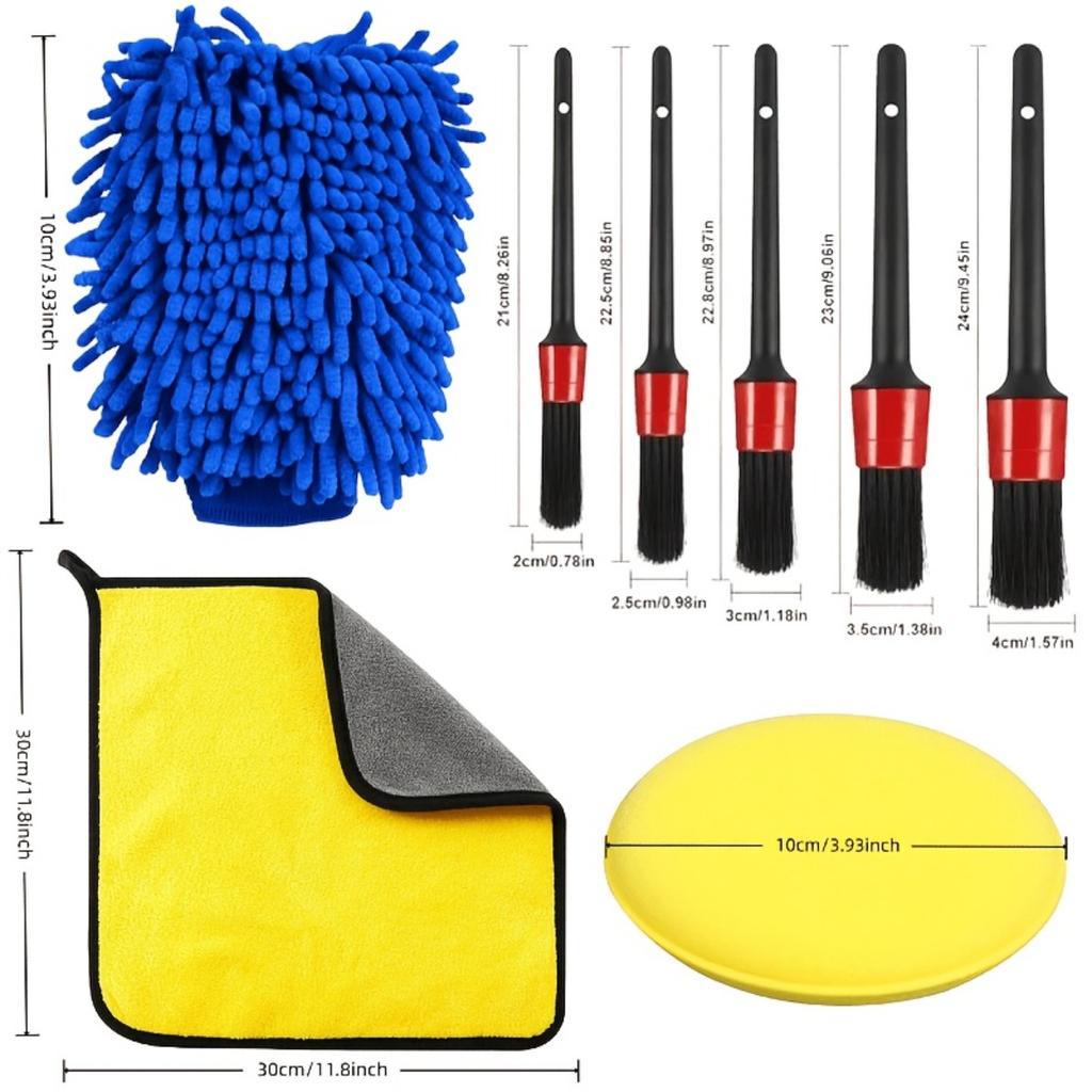 Multi-Purpose Brush 9pcs/24pcs Car Cleaning Tool Set Nylon Gloves Polishing Sponge Hub Brush Car Wash Cloth Uses For Car Care