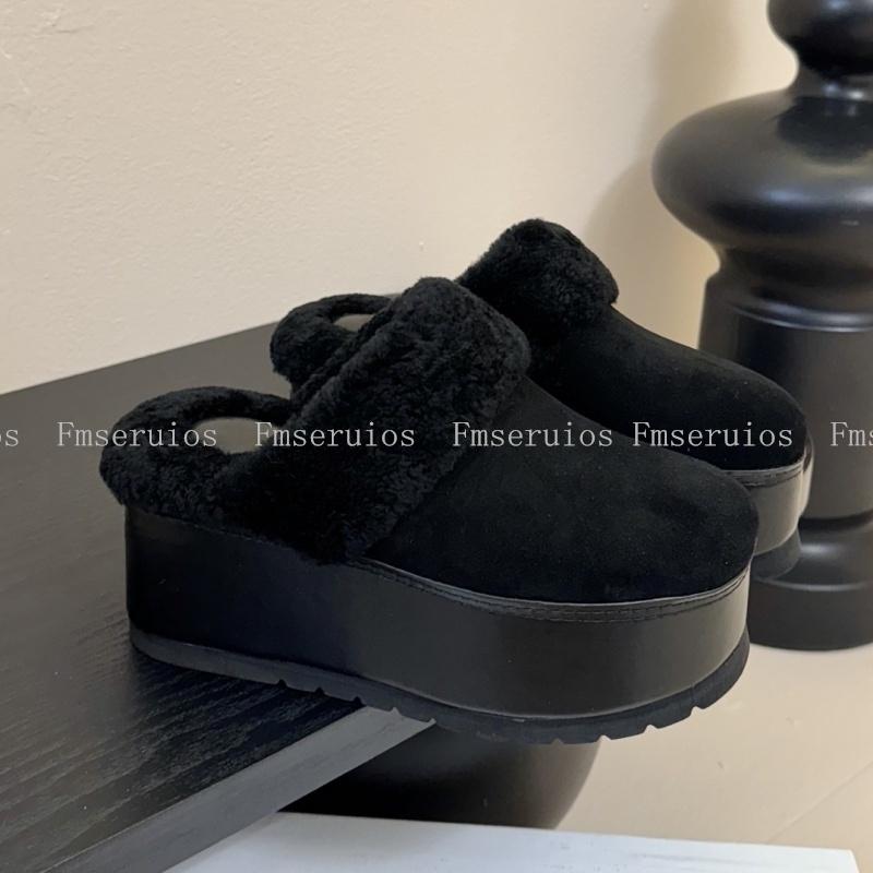 

Модные женские шлепанцы на платформе, пушистые хлопковые шлепанцы с круглым носком, слипоны из натуральной кожи, теплые, удобные, высококачественная повседневная обувь 35