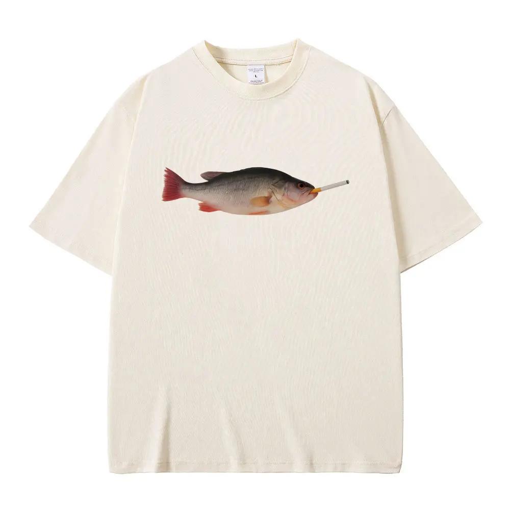 Fish Smoking Funny Vertebrata Printed Lovers Meme Tshirts Women Casual Vintage Women Short Sleeve Tshirt Causal Clothing
