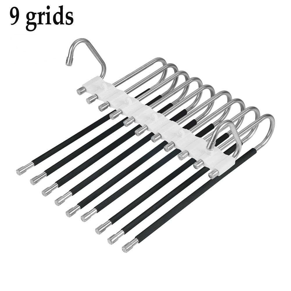 5 Grids and 9 Grids Stainless Steel Folding Pants Hanger – Multi-Layer Magic Clips & Retractable Space-Saving Organizer