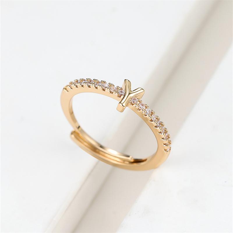 1 ks Zlatá barva 26 anglických písmen CZ Zirkonové otevírací prsteny Nastavitelné prsteny Šperky