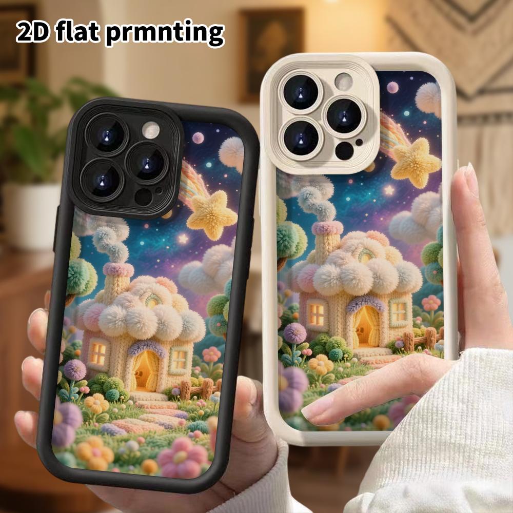 Phone Case: 2D Flat, Suitable for iPhone 18 17 16 15 14 13 12Pro Protective Case, Starry Sky Yarn Cottage, Perfect Christmas and Halloween Festival Gi