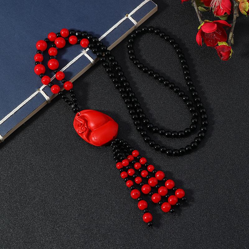 Retro Medium Red Cinnabar Sweater Chain Natal Long Necklace Pixiu Pendant Pendant Accessories Women