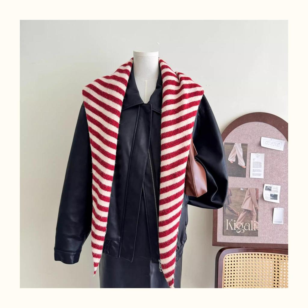 Wool Blend Stripe Triangle Neck Gaiter - Versatile, Warm, Soft Women's Scarf