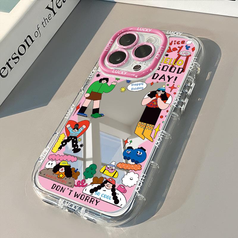 

Cartoon Mirror for Apple 16promax Cream Case for IPhone14/13mini Silicone 12 Anti-fall 11/15 For Apple 16PROMAX