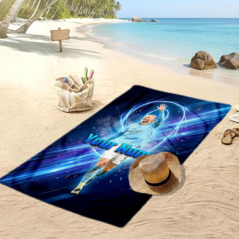 Erling Haaland Personalized Printed Beach Towel Soccer Logo Support Custom Name Text Absorbent Towel For Sport Travel Special Gift