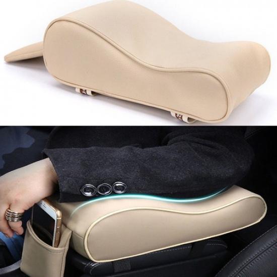 Beige Car SUV Armrest Box Mats Console Pad Liner Cushion Cover PU Leather