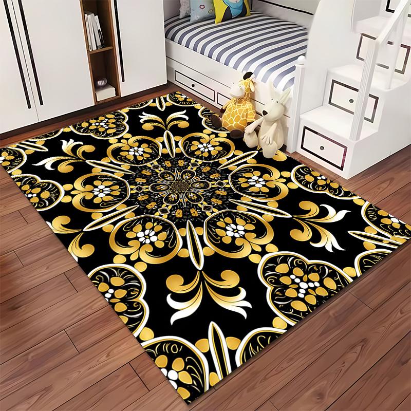Luxury Black and Gold Floral Mandala Decorative Carpet for Living Room Suitable for Use As an Anti-slip for Living Room Bedroom Sofas