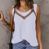 Women Vest Soft Breathable Fabric Sleeveless V-Neck Tops Loose Fit Pure Color Mesh Splicing Casual Tops Summer Work Party Wear