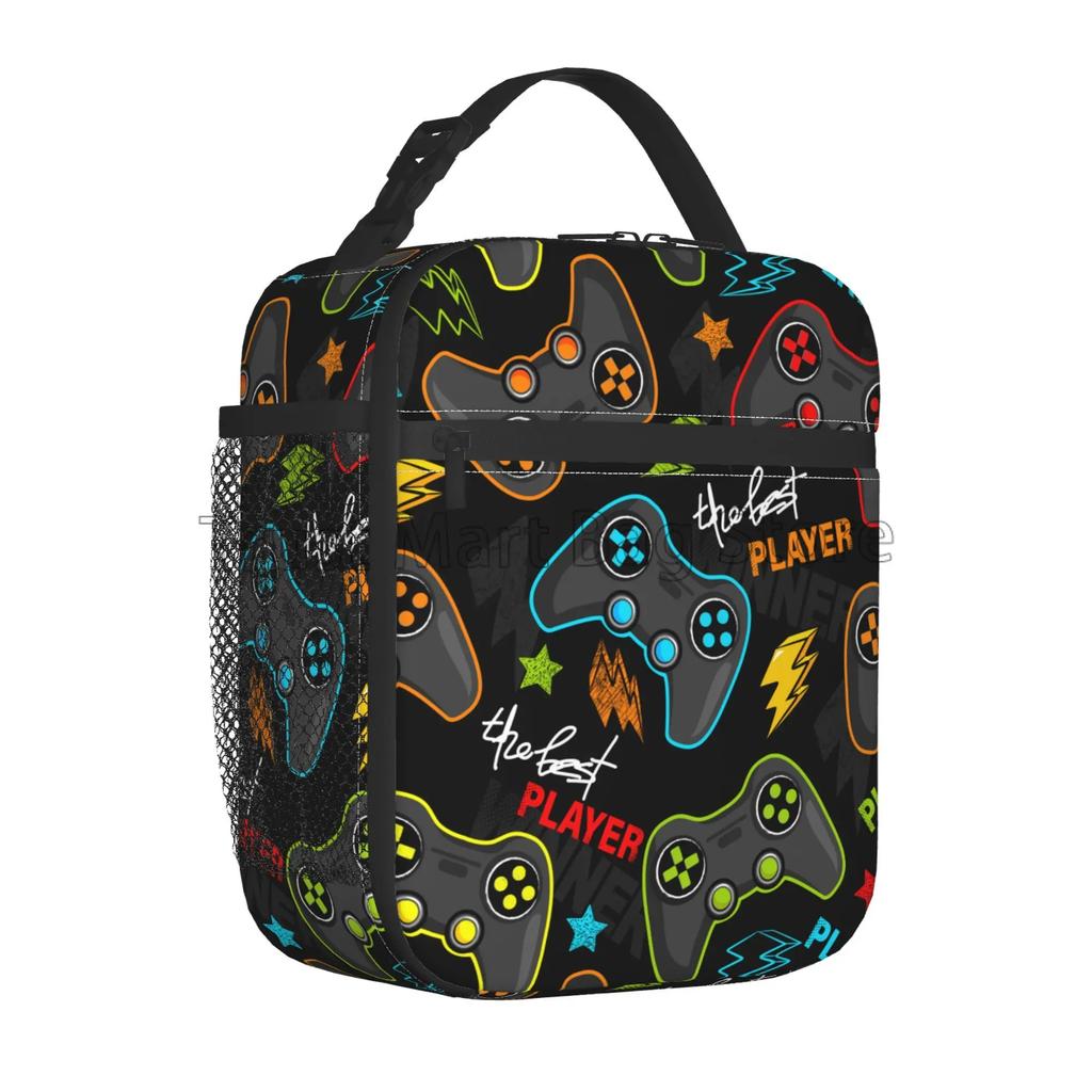 Video Game Controller Insulated Lunch Box Gamepad Waterproof Portable Thermal Bento Lunch Bag for School Travel Picnic Beach