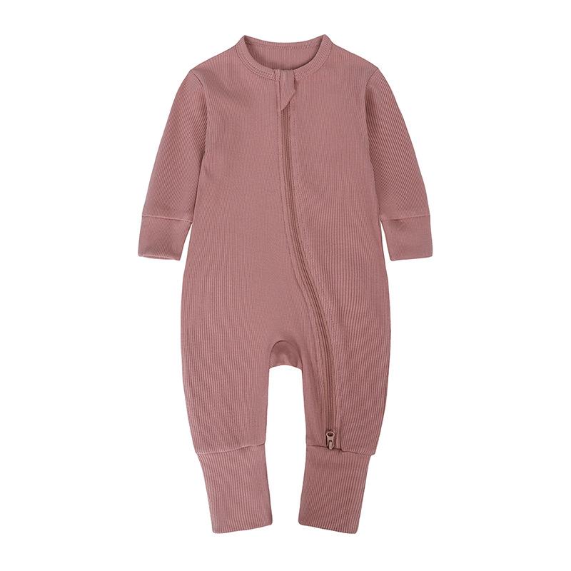 Newborn Autumn Wear Bodysuit: Long Sleeve, Mittens & Foot Cover, 0-24 Months, Solid Ribbed.