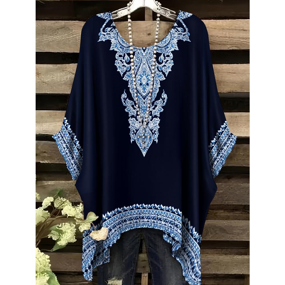 Summer Women's Bohemian Style Print T-Shirt Tops Fashion Striped Flower Graphic T-Shirt Casual Comfort Short Sleeve Y2k Clothes